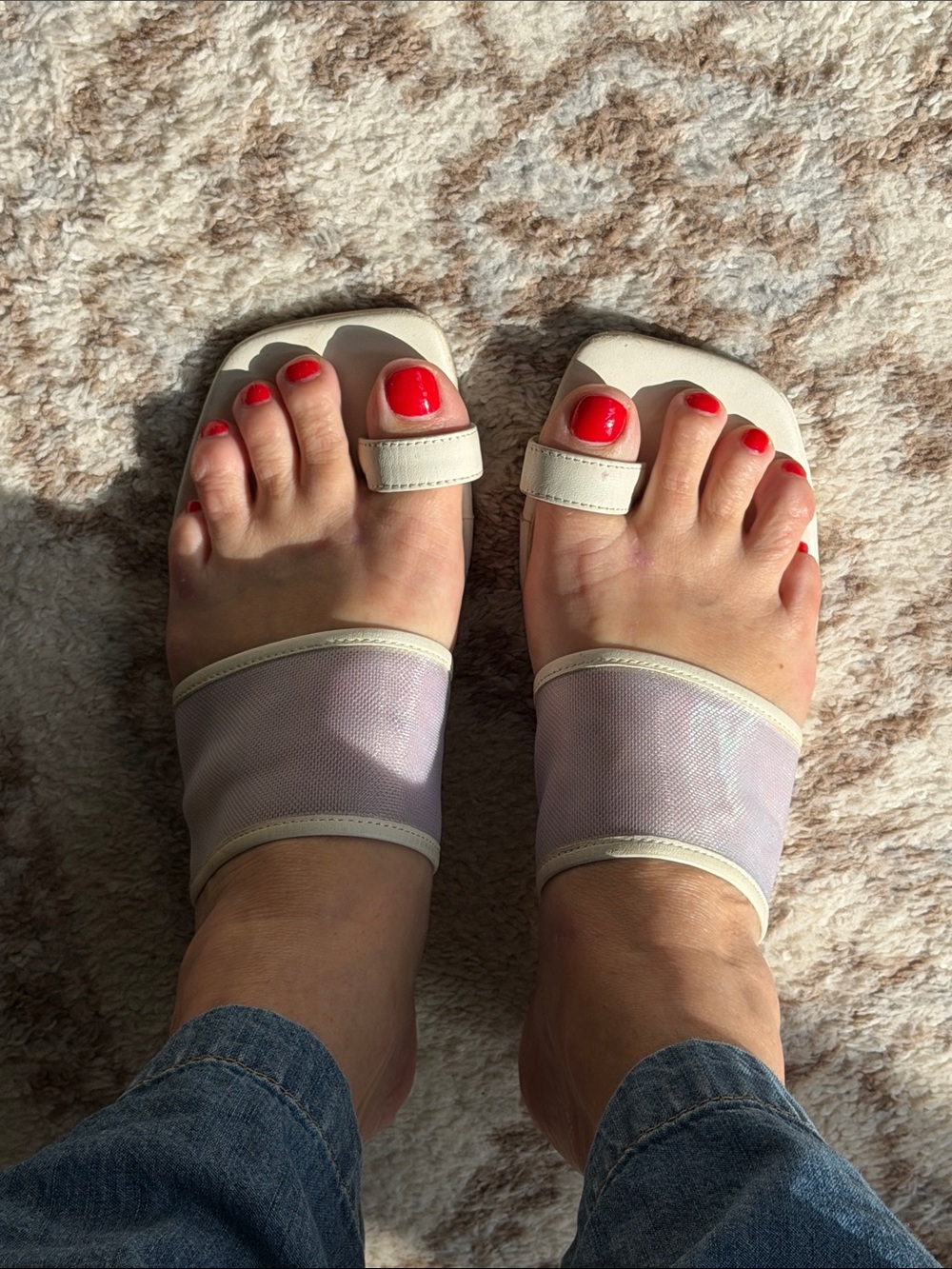 Dolce Vita White Mesh Toe-Loop Slide Mules